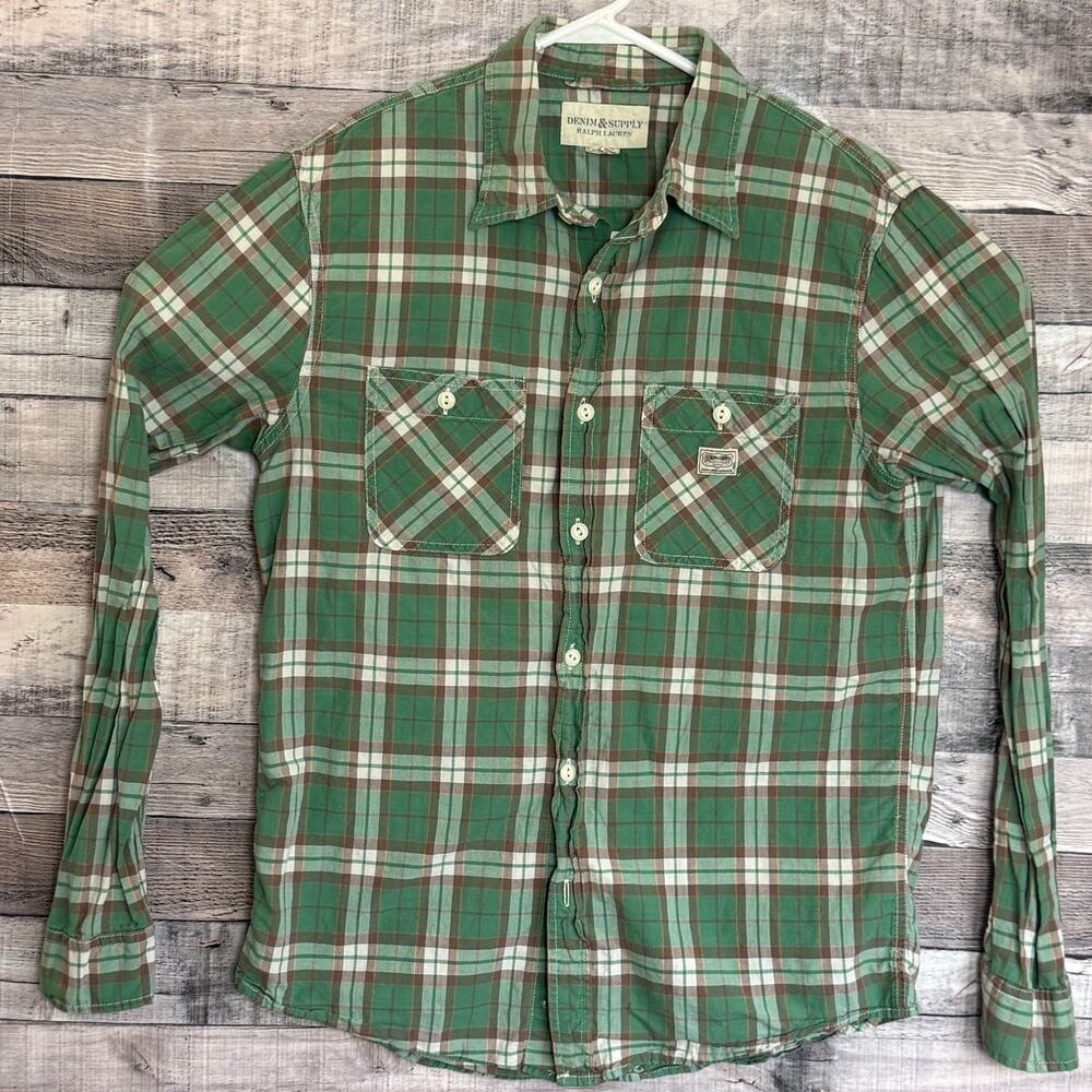 Denim & Supply Ralph Lauren Western Shirt Mens Medium Green Plaid Button Up